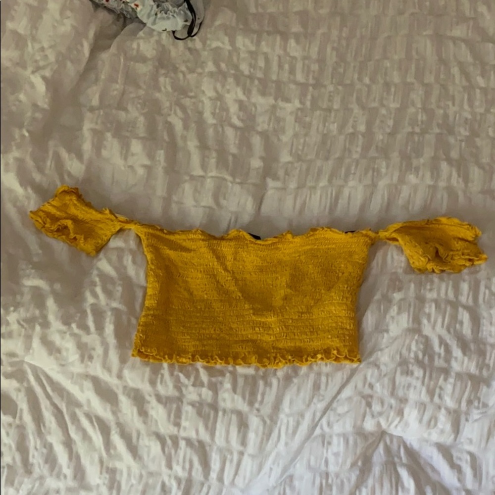 Yellow off the shoulder crop top